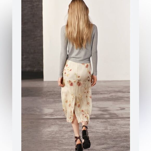 ZARA ZW COLLECTION SHEER FLORAL MIDI SKIRT - Picture 4 of 10